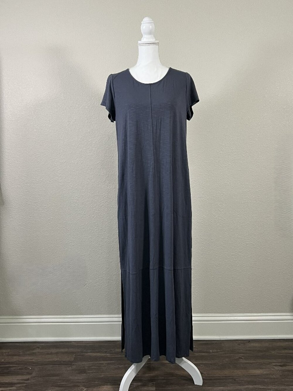 J.Jill Steel Blue Gray Maxi T-shirt Dress Size Med Tall 51” Inseam Super Soft